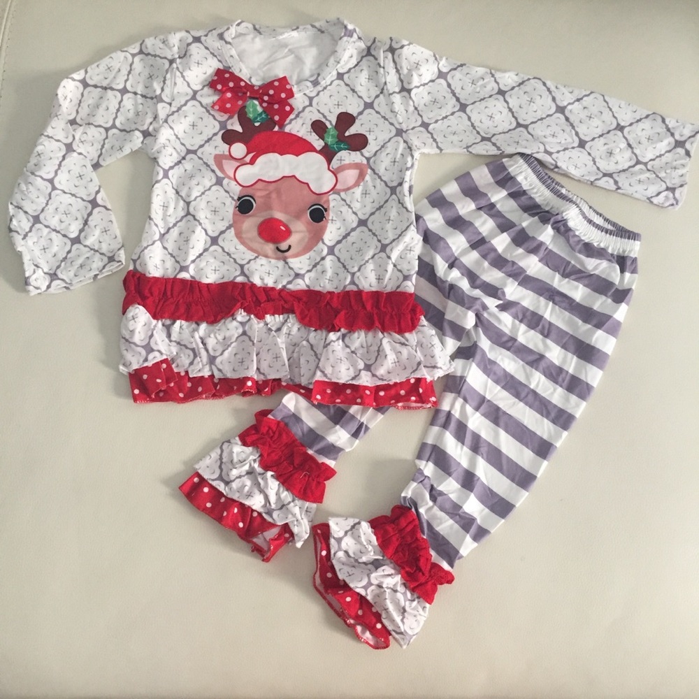 Christmas cute pants set long sleeve top - Picture 2 of 8
